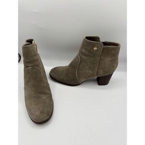 Tory‎ Burch Taupe Suede Ankle Bootie Block Heel Size 9 Round Toe